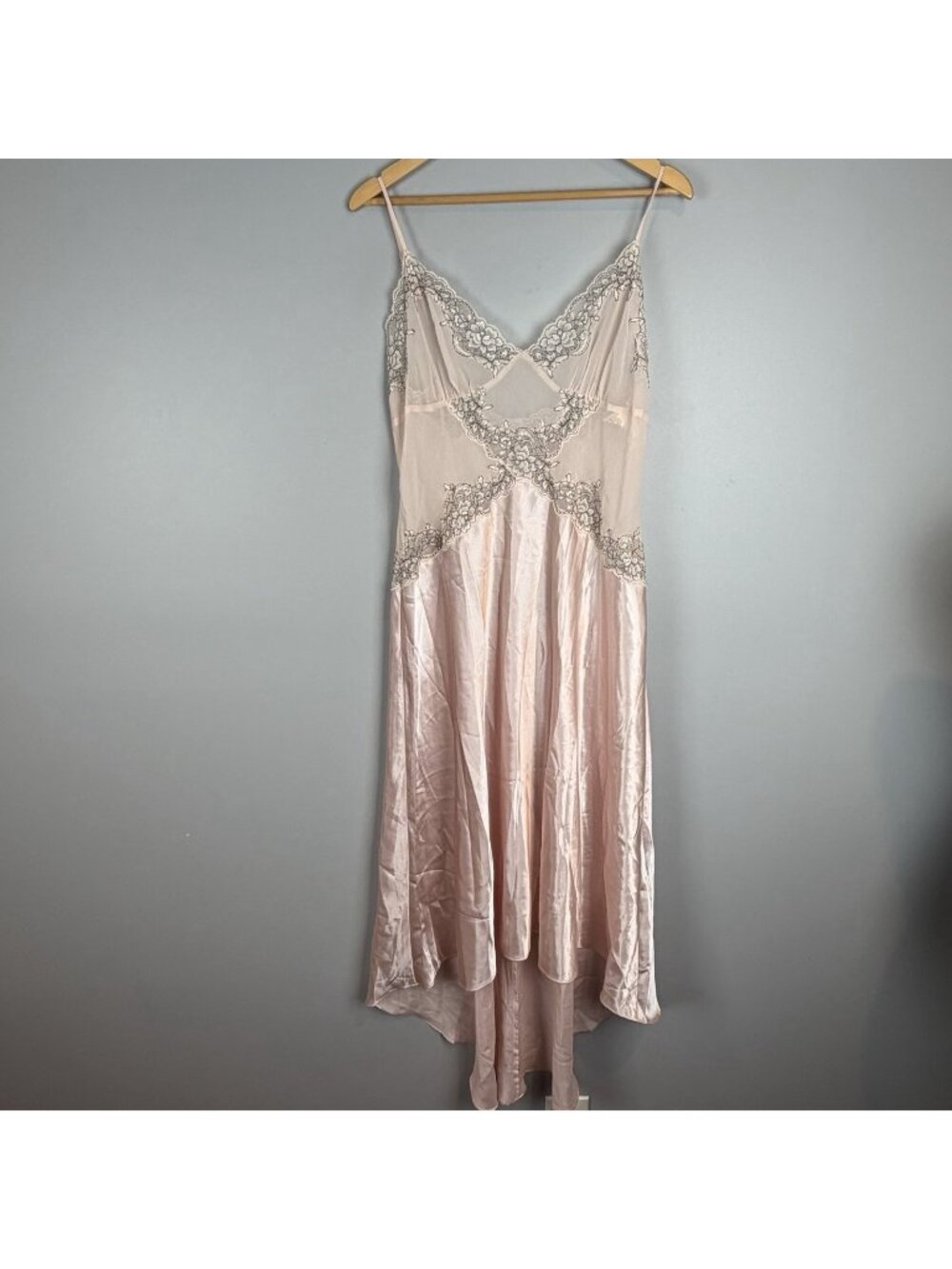 Cerie Pink Gown Lingerie Womens Size 1X Satin Sheer Lace Vtg Romance